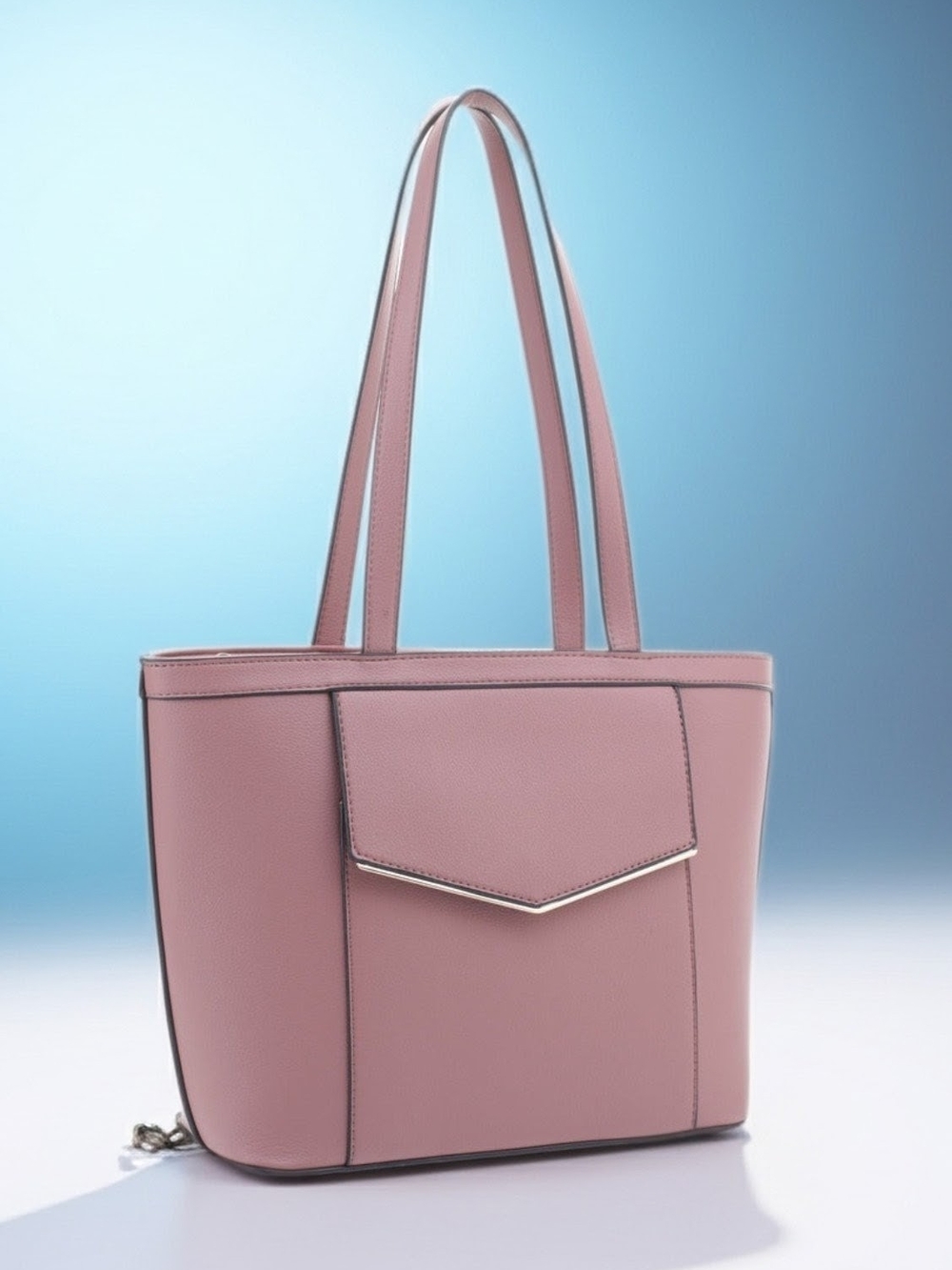 Sleek Blush Pink Tote with Front Flap Pocket